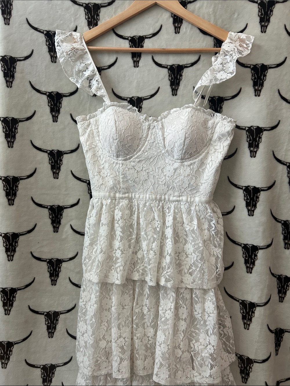 Altar’d State Ivory Lace Tiered Maxi Dress Size M Bridal Boho